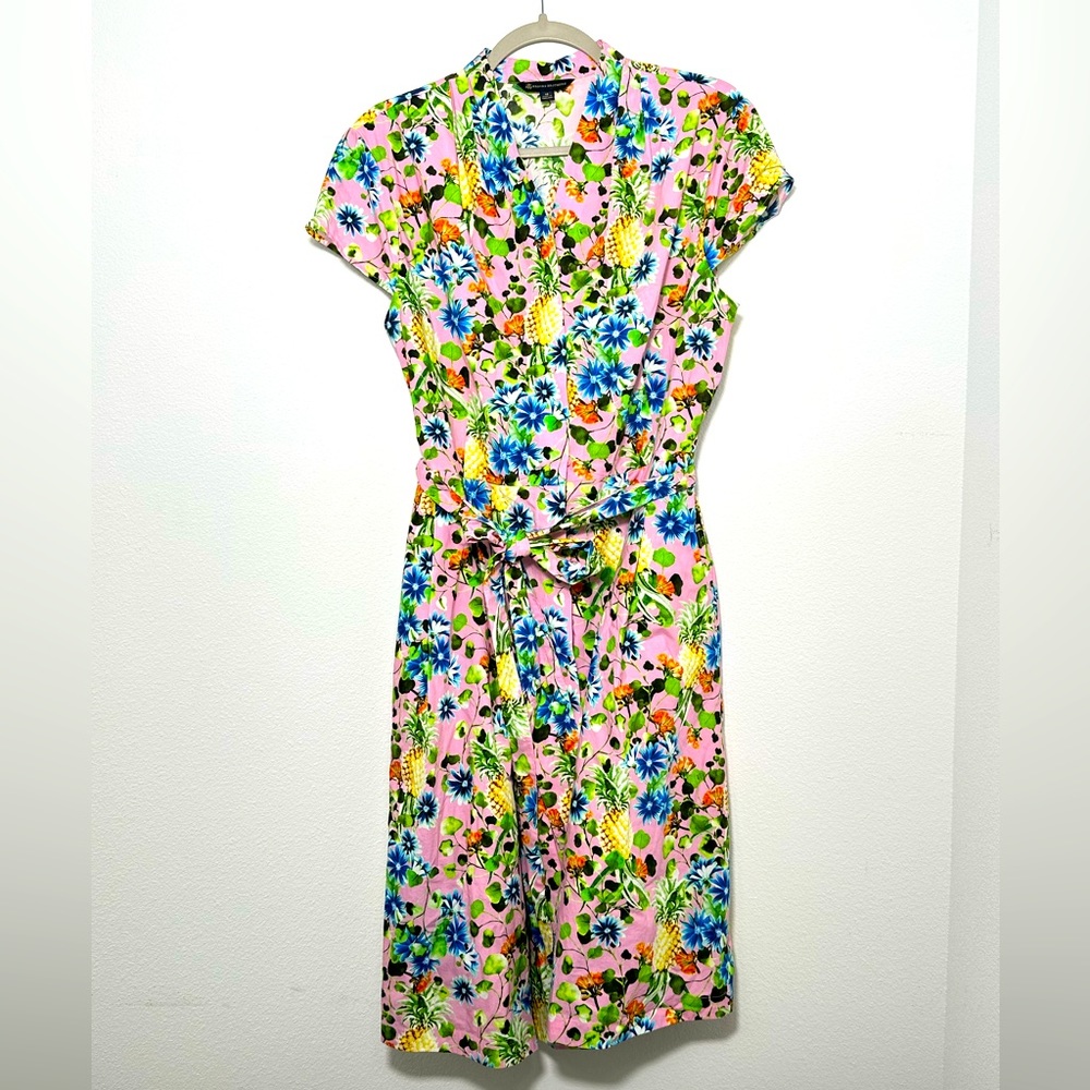 Brooks Borther Tie-Wasit Shirtdess in Colorful Floral and Fruit Size 14